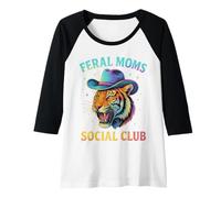 Mujer Feral Moms Social Club Tiger Cowboy Hat Western Retro Mujer Camiseta Manga Raglan