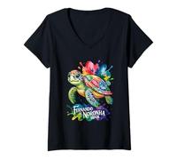 Mujer Fernando de Noronha, Brasil Tortuga Marina Pintura Salpicadura Camiseta Cuello V