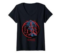 Mujer Feroz Maa Kali como el Destructor Hindi Devanagari Texto Camiseta Cuello V