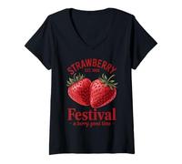 Mujer Festival de la Fresa EST 1968 Una Fruta de Buen Tiempo de Bayas Camiseta Cuello V