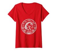 Mujer Festive 2026 Unicornio AÑO del Caballo Dama Lunar Zodiac Happy Camiseta Cuello V