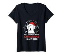 Mujer Festive All I Want is My Dog Canine Lover Christmas Camiseta Cuello V