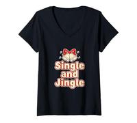 Mujer Festive Single y Jingle Funny Christmas Season Juego de Palabras Retro Camiseta Cuello V