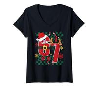Mujer Festive Six Seven Christmas Countdown Santa and Rindeer Art Camiseta Cuello V