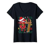 Mujer Festive Six Seven Christmas Countdown Santa and Rindeer Art Camiseta Cuello V