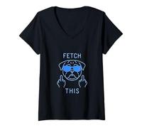 Mujer Fetch This Dog Humor Divertido Pug alemán Camiseta Cuello V
