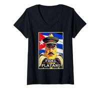 Mujer Fidel Plátano Revolucionario Cubano Banana Camiseta Cuello V