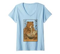 Mujer Fideos japoneses Ramen Bear Retro Manga Art Foodie Camiseta Cuello V
