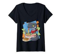 Mujer Fideos Ramen Serpiente Japón Y2K Kawaii Serpientes Anime Camiseta Cuello V