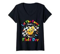 Mujer Field Day 2026 Let The Games Begin Funny Kids Teacher School Camiseta Cuello V