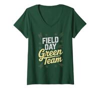 Mujer Field Day Green Team Competición Juego de Maestros a Juego Camiseta Cuello V