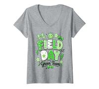 Mujer Field Day Green Team Funny para niños, Juegos de día de Campo Camiseta Cuello V