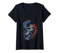 Mujer Fierce Hockey Cat Graphic Funny Angry Cat Playing Hockey Camiseta Cuello V