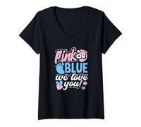Mujer Fiesta de Baby Shower Rosa o Azul con Texto en inglés «We Love You» Camiseta Cuello V