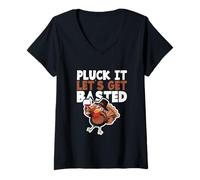 Mujer Fiesta de Bebidas de Acción de Gracias Funny Pluck It Let's Get Basted Camiseta Cuello V