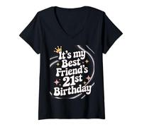 Mujer Fiesta de celebración de cumpleaños número 21 de It's My Best Friend'S Familia Camiseta Cuello V