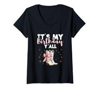Mujer Fiesta de cumpleaños del país Cowgirl It's My Birthday Y'All Camiseta Cuello V