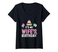 Mujer Fiesta de cumpleaños Divertida para Marido OMG Es el cumpleaños de mi Esposa Camiseta Cuello V
