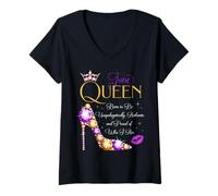 Mujer Fiesta de cumpleaños June Queen Born to Be Proud of Who I Am Camiseta Cuello V