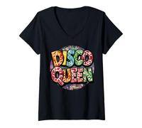 Mujer Fiesta de la Reina del Disco Retro 70s Dance Night Fever Fiesta de las Mujeres Camiseta Cuello V