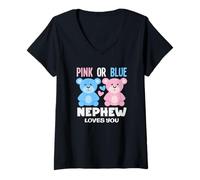 Mujer Fiesta de revelación de género de Sobrino Rosa o Azul te ama Oso Camiseta Cuello V