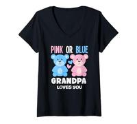 Mujer Fiesta de revelación de género Rosa o Azul Grandpa Loves You Bear Camiseta Cuello V