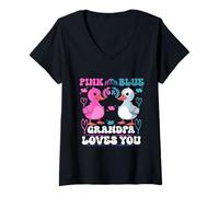 Mujer Fiesta de revelación de género Rosa o Azul Grandpa Loves You Duck Baby Camiseta Cuello V