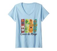 Mujer Fiesta del Cinco de Mayo Skull Margarita Cactus Camiseta Cuello V