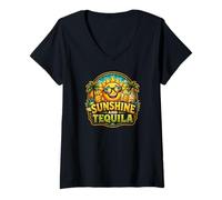 Mujer Fiesta Divertida de Vacaciones en la Playa con Sol y Tequila Camiseta Cuello V