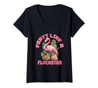 Mujer Fiesta familiar de flamenco rosa a juego como una estrella de flockstar Camiseta Cuello V