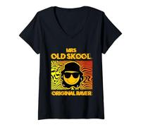 Mujer Fiesta Original de Raver Mrs Old SK, Divertida Fiesta de DJ de EDM Rave de los 90 Camiseta Cuello V