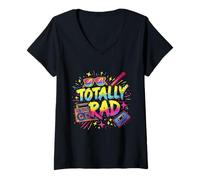 Mujer Fiesta Retro con un Toque Retro de los 80, Fun Times Rewind, de Totally RAD Camiseta Cuello V