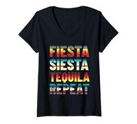 Mujer Fiesta Siesta Tequila Repeat Serape Patrón Camiseta Cuello V