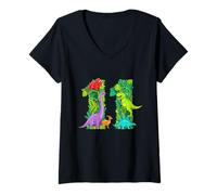 Mujer Fiesta temática de Dinosaurios de Once años de 11 años Camiseta Cuello V