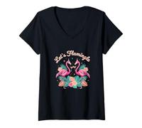 Mujer Fiesta Tropical Let's Flamingle Flamingo Mingle Camiseta Cuello V