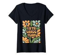 Mujer Fifth GradeTeam, profesor de 5º grado, bohemio, vintage y floral Camiseta Cuello V