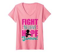 Mujer Fight Believe Hope Survive Cáncer de Mama Melanina Negra Sista Camiseta Cuello V