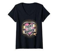 Mujer Fight Like a Warrior Strong Heart - Cita Motivacional Camiseta Cuello V