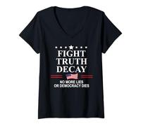 Mujer Fight Truth Decay Protest Flag Defend Democracy Project 2026 Camiseta Cuello V