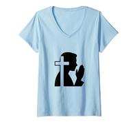 Mujer Figura de oración con diseño de Cruz para Amantes de la fe para Pascua Camiseta Cuello V