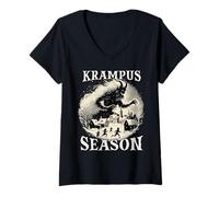 Mujer Figura legendaria Krampus | Máscara Krampus Run Perchten | Camiseta Cuello V