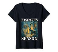 Mujer Figura legendaria Krampus | Máscara Krampus Run Perchten | Camiseta Cuello V