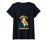 Mujer Filete con Queso de Filadelfia Benjamin Franklin Philadelphia Foods Camiseta Cuello V