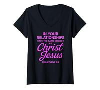 Mujer Filipenses 2:5 Relación Jesús Escritura Amistad Dios Camiseta Cuello V