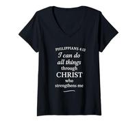Mujer Filipenses 4:13 Versículo de la Biblia - I Can Do All Things Through Camiseta Cuello V