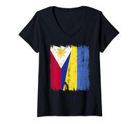Mujer Filipinas Ucrania Media Bandera Filipina Herencia ucraniana Camiseta Cuello V