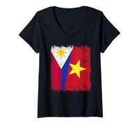 Mujer Filipinas Vietnam Media Bandera Filipino Vietnamita Historia Camiseta Cuello V