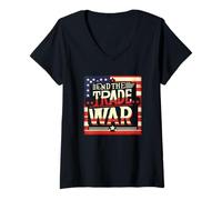 Mujer Fin de la guerra comercial anti aranceles bandera estadounidense EE.UU Camiseta Cuello V