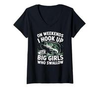 Mujer Fin de semana Pesca Humor Pescador - Conexión con Big Fish Camiseta Cuello V