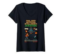 Mujer Final Boss AI - Batalla de inteligencia artificial Gamer vs Robot Camiseta Cuello V